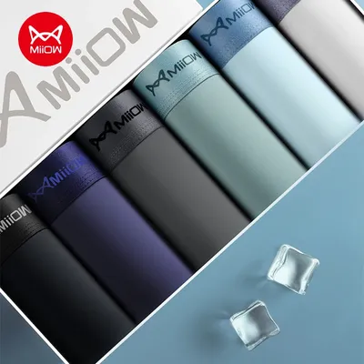 MiiOW 4Pcs Eis Seide Schlüpfer der Männer Sexy Nahtlose Mann Boxershorts Graphene Antibakterielle Männer Unterwäsche Atmungsaktive Mann Boxer Briefs Image