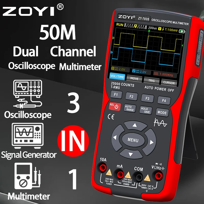 OYI ZT703S 3-in-1-Digitalmultimeter, 50 MHz Bandbreite, 280 MS Rate, PC-Wellenform, Datenspeicherung, Dual-Oszilloskop, Signalgenerator Image
