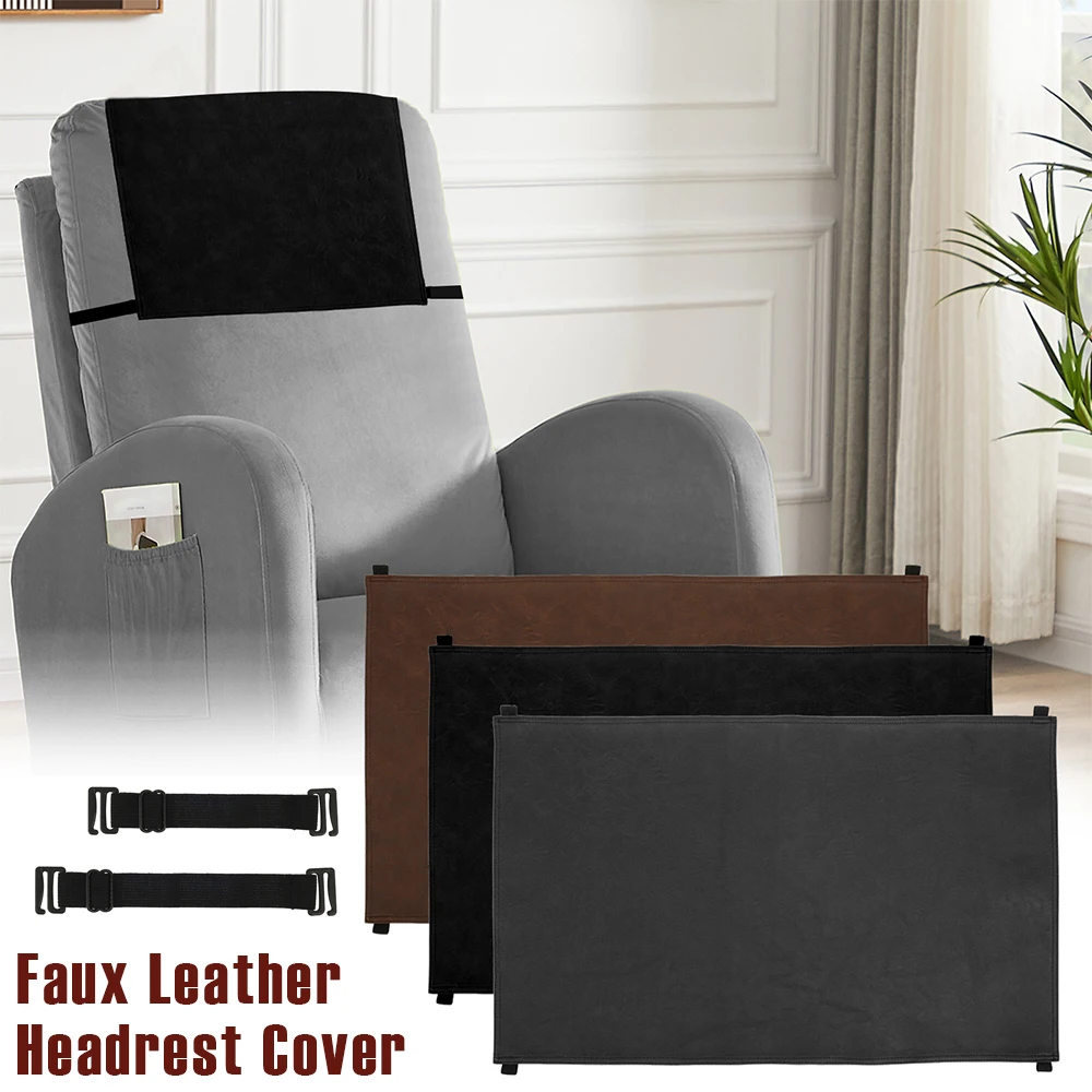 Kopfstützenbezug aus Kunstleder für Couch, Liege, Kopfstützenschutz mit elastischen Trägern, dekorative wasserdichte Möbel-Kopfstützenabdeckung Image