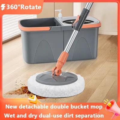 Neue separate Doppeleimer-Sets mit drehbarem Mopp, 360° ° Spinning Floor Cleaning Mop Wiederverwendbare Mikrofaserköpfe Home Lazy Mop