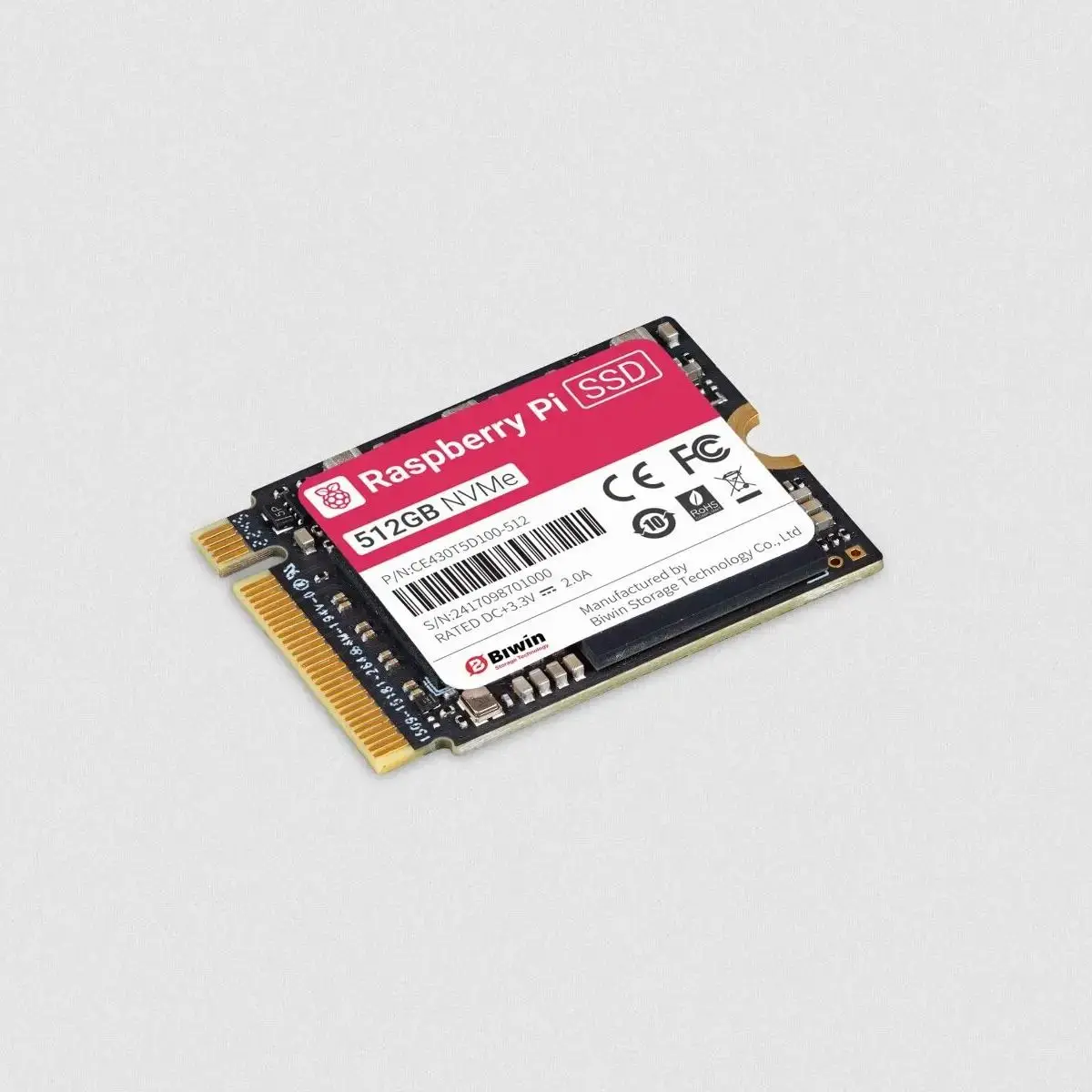 Offizieller Raspberry Pi SSD NVME1.4 M.2 2230 SSD 256GB 512GB PCIe Gen 3, 4kB Zufallslesungen und -schreibungen Image
