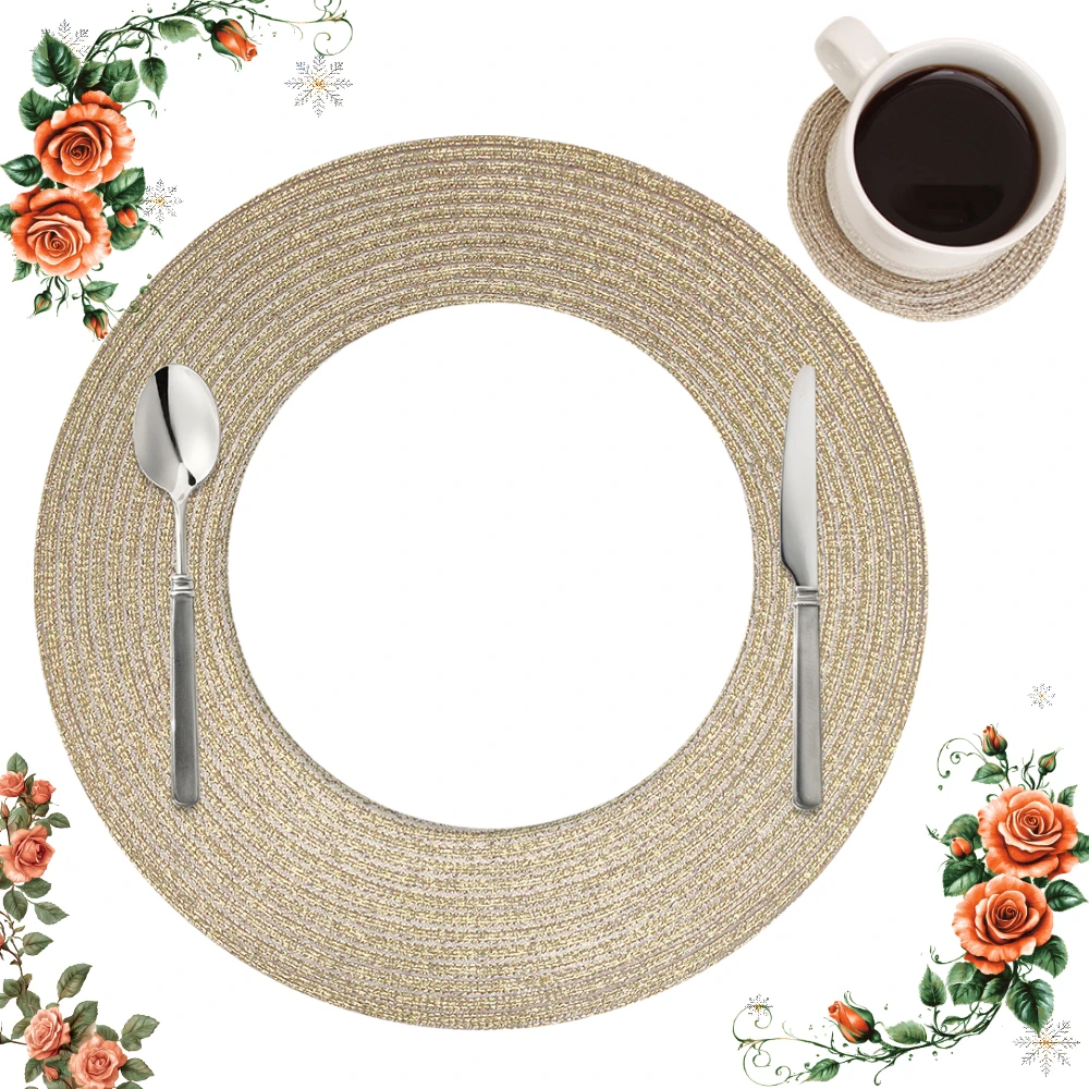 4/6/8 Stück Perlen PET 34 cm Tischsets Set runde Tischsets mit Untersetzern für Halloween Weihnachten Weihnachten Esszimmer Dekoration Tischset Image