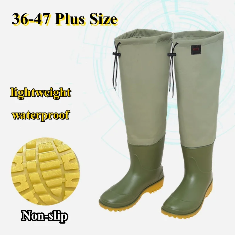 Unisex Nylon Wasserdichte Outdoor Angeln Stiefel Männer Frauen Anti Slip Waten Regen Schuhe 36-47 Plus Größe Hohe Knie regen Stiefel