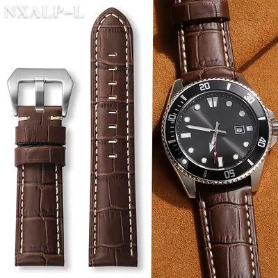 20mm 22mm 24mm 26mm Rindsleder Uhrenarmband Dunkelbraun für Panerai für Seiko Bambus Knoten Muster Echtes Leder Armband Zubehör Image