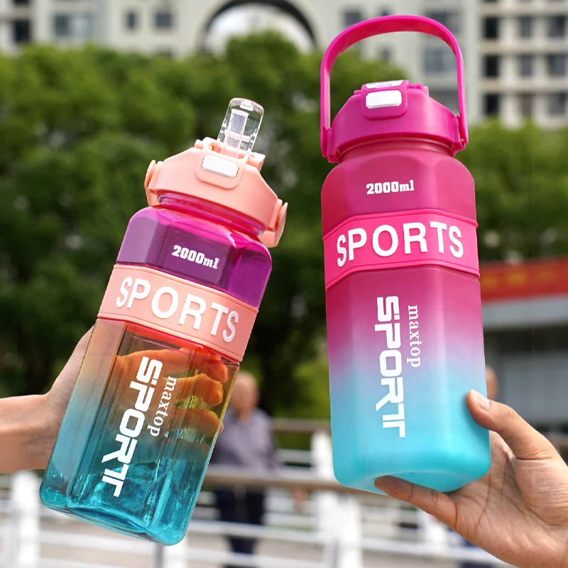 Sechseckiges 3-teiliges Set Wasserflasche, großes Fassungsvermögen, Farbverlauf, Outdoor-Sport, tragbar, Doppelgetränk für aktiven Lebensstil Image