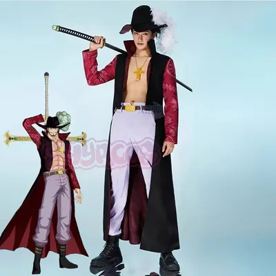 Anime Dracule Mihawk Cosplay Kostüm Mantel Graben Mantel Hosen Uniform Mit Hut Halskette Gürtel Image