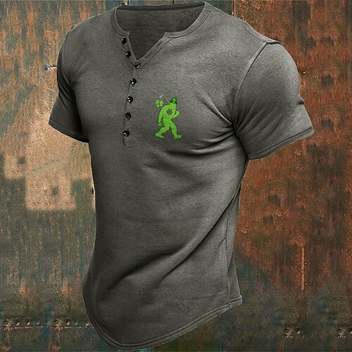 Männer T-Shirt Henley-Shirt Tee Tee Oberteil Kurzarm Henley Frühling Sommer St. Patrick's Day Fashion St. Patrick's Day Schnalle Urlaub Straße Lässig Täglich Schwarz Weiß Blau Oberteil Tee für Männer Image