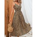 Damen Maxidress Casual kleid A Linie Kleid skims dress Stilvoll Brautkleider schlicht Urlaub Täglich Regular Fit Leopard Ärmellos Gurt Weiß Gelb Sommer