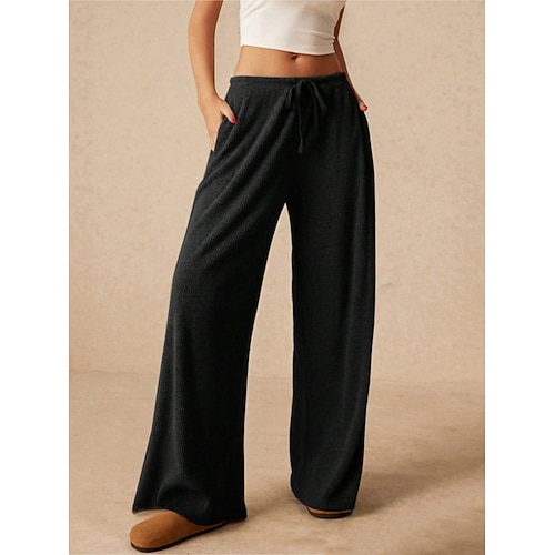Damen Weites Bein Chinos Mode Streetwear Volle Länge Hohe Taille Einfach Elastischer Bund Bequem Weich Mikroelastisch Outdoor Straße Hellgrau Schwarz Sommer Frühling Normale Passform Image
