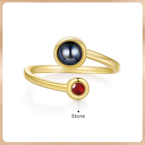 Personalisierter Projektionsring – Bestes Geschenk für Mama - Geburtsstein und Fotoprojektion Geburtssteinfarbe und Foto perfektes romantisches Geschenk für Ehefrau oder Freundin Image