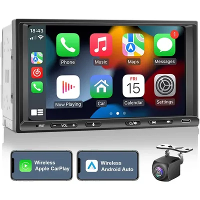 Car Stereo Radio Wireless CarPlay & Wireless Android Auto, 7in Touchscreen Car Audio Receiver with