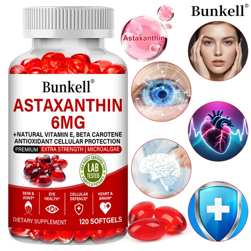Astaxanthin - 6 Mg 120 Veggie Softgels - Natural Support for Joint, Skin, Cellular, Heart, Brain, Eye Health - Super Antioxidant