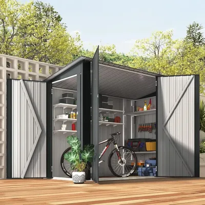 Outdoor Bike Storage Shed Lean to, 3/4' x 7.5' Outdoor Horizontal Sheds & Outdoor Storage with