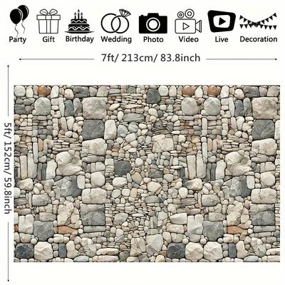 TEMU 1pc Polyester Gravel Wall Photography Backdrop 7x5ft - Banner Flag For Birthday, Cake Table, Studio Party Decoration, Photo , Outdoor Celebrations - , No Electricity Needed Image