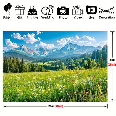 TEMU 1pc Polyester Backdrop, Pine Photography Background, Natural Outdoor Adventure Party Decoration, No Electricity Needed, Fit Banner For Hiking Camping Birthday Cake Table Photo Booth Props Image