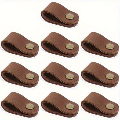 TEMU 10-pack Cowhide Genuine Leather Cable Organizers - Cord Management Wraps With Snap Closure For Earphones, Usb Cables, Charger Wires - Electronics Accessories Earbud Keepers - No Battery Required Image