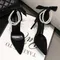 Women's Fashion Bow Sandals Summer Black Simulation Pearls Shoes Sexy Pointed Stiletto Party Office