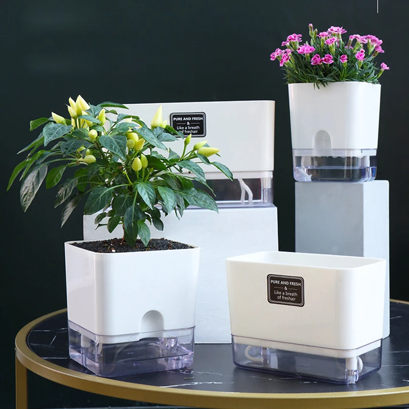 Neue Selbst Bewässerung Blumentopf Magnetische Kunststoff Selbst-saugfähigen Baumwolle Seil Blumentopf Für Doppel-deck Faul Blumentopf garten Liefert Image