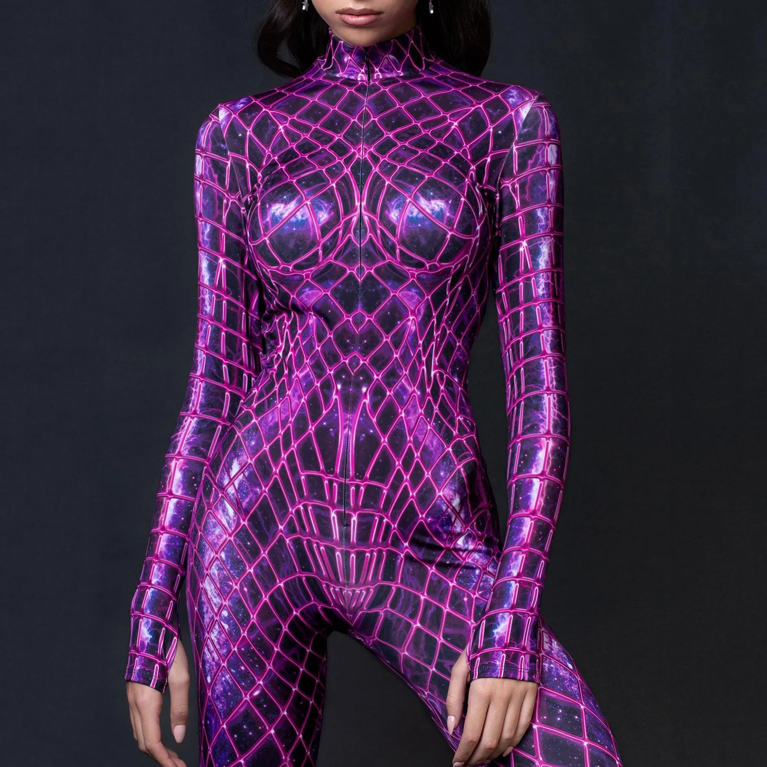 Sexy Net Rosa Linie Body Punk Gothic Frauen Cosplay Overall Karneval Schlank Zentai Anzug Kostüm Festival Thema Party Catsuit