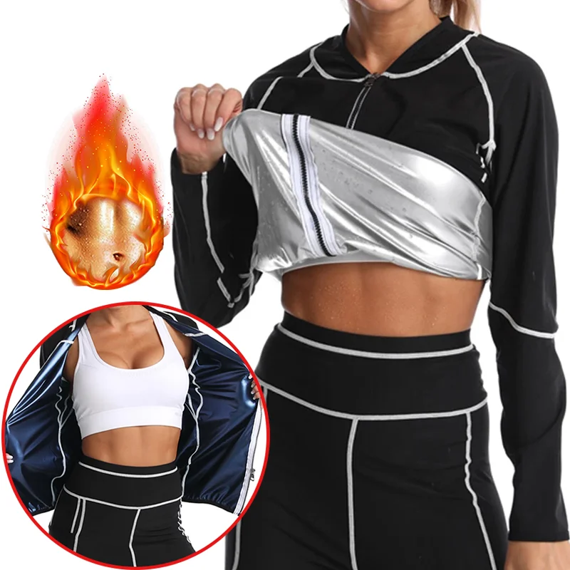 Saunaanzug für Damen, Fitnessstudio, Kleidung, Mantel, Hose zum Schwitzen, Gewichtsverlust, Sport, aktive Kleidung, Schlankheits-Trainingsanzug, Leggings mit Fettverbrennung Image