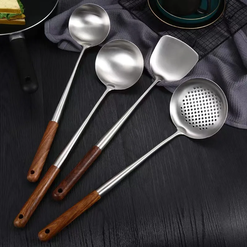 Ensemble d'ustensiles de cuisine, spatule Wok, louche en fer, spatule pour équipement de cuisine en acier inoxydable, outils de cuisine, Gadgets 4 pièces