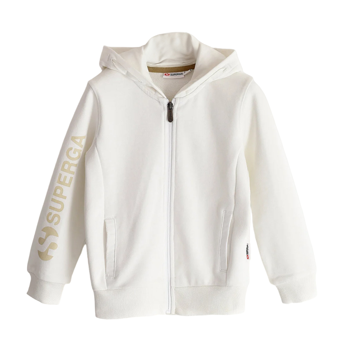 Superga Childrens Unisex Childrens/kids Sleeve Print Full Zip Drawstring Hoodie (white) Cotton - Size 3Y | Superga Sale | Discount Designer Brands