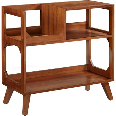 Asheville Mid-Century Modern Media Console Record Player Stand, Storage for Vinyl Records, Walnut,