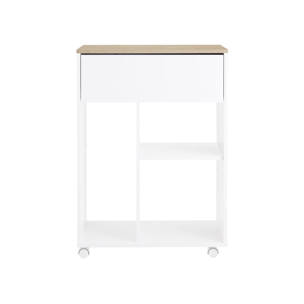 Caisson de bureau à roulettes effet bois blanc avec tiroir