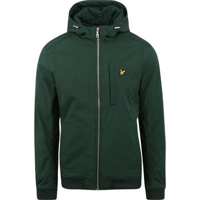 Dunkelgrune Softshelljacke mit Kapuze und Logo von Lyle & Scott