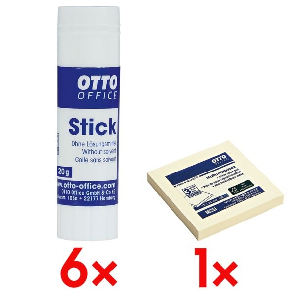OTTO Office 6x Klebestift »Stick« 20 g inkl. Haftnotizblock 75 x 75 mm gelb gelb
