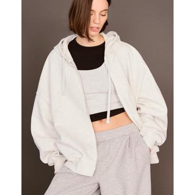 Bershka Zip-Up Hoodie Women Xs Grey