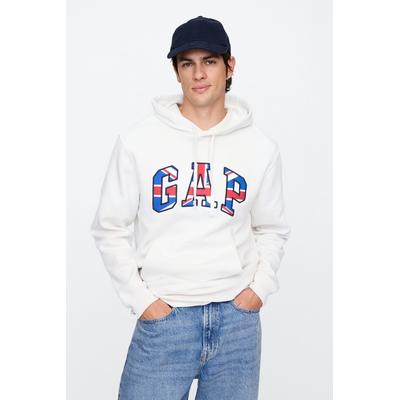 Gap Mens White Union Jack Logo Fleece-Lined Hoodie - White