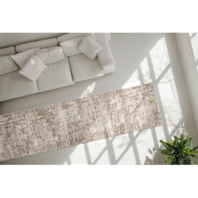 Teppich OBSESSION "My Bella 235", grau (taupe), B:80cm H:13mm L:300cm, Polyester, Teppiche, modernes abstraktes Design, Hoch-Tief Effekt, mit Fransen Image
