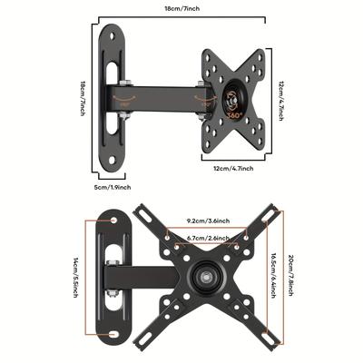 TEMU Iron Full-motion Tv Wall Mount Bracket For 14-42 Inch Led Lcd Flat Panel Screens And Monitors, Swivel, Max 200x200mm, Up To 55lbs/25kg, 360° , , Uncharged - Pack Of 1 Image