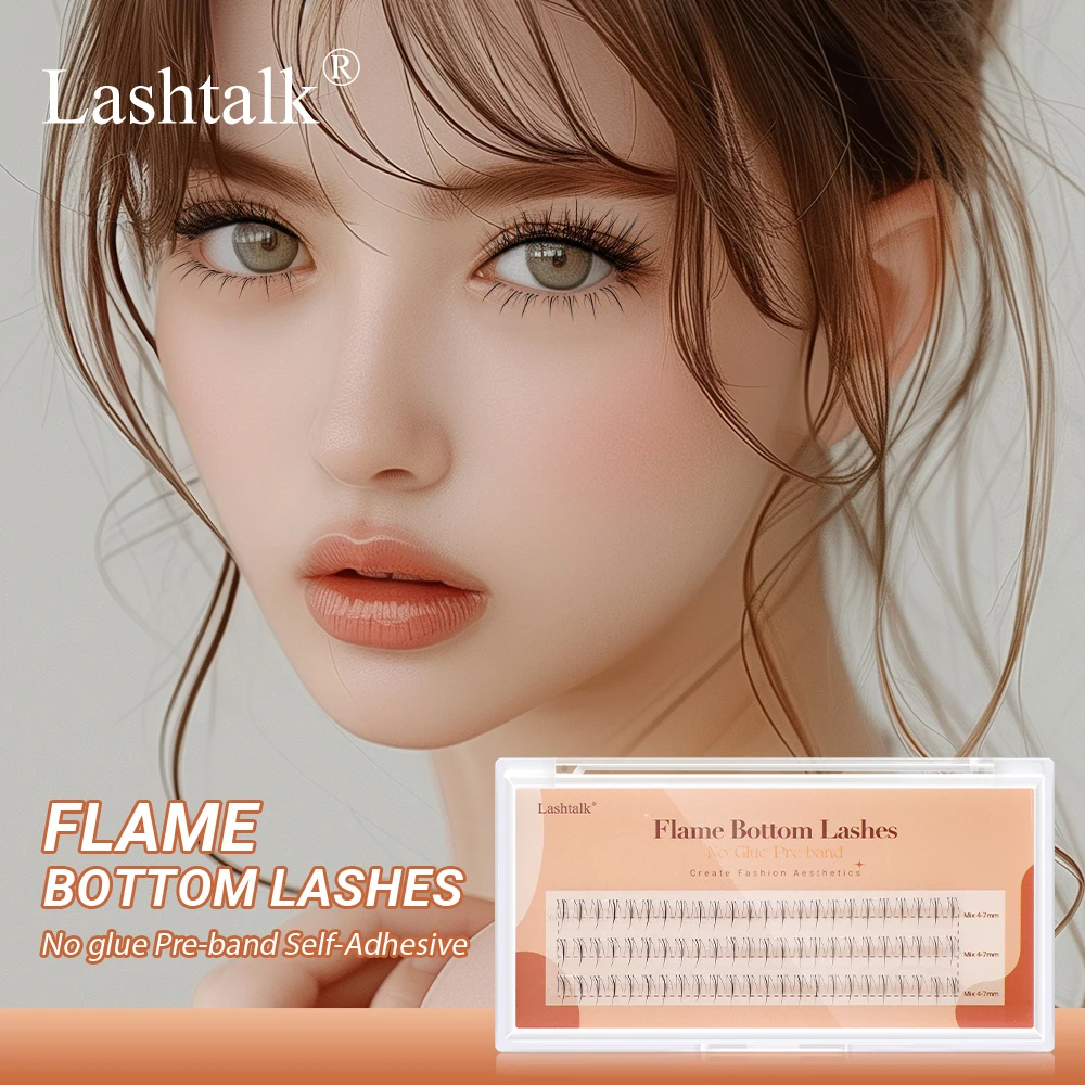 Lashtalk 1 Box selbstklebender DIY-Wimpernboden-Unterwimpern im Flammenstil, 72 Cluster, kein Kleberentferner, einstufiges Drücken auf vorgeklebt Image