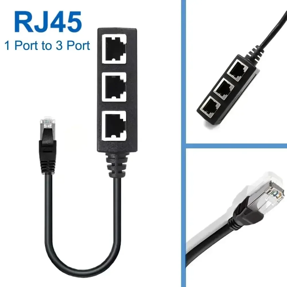 RJ45-Ethernet-Kabel-Splitter, Netzwerkadapter, Ethernet-Splitter, 1 bis 3-Kabel, geeignet für Super-LAN-Ethernet-Anschluss-Adapter Cat 6 Image
