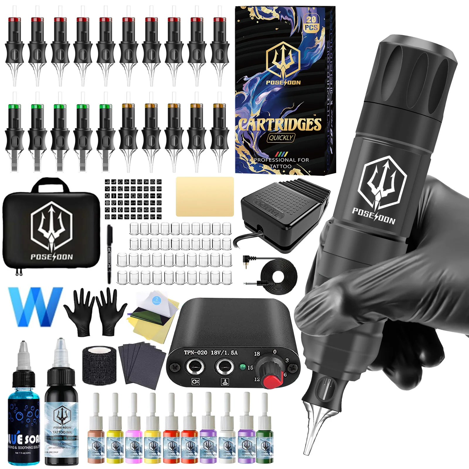 Tattoo Kit POSEIDON V5 Neue Tattoo Stift Kit Für Permanent Make-Up Tattoo Maschine Kit Hohe Qualität Tattoo Netzteil Tattoo Gun Ki Image