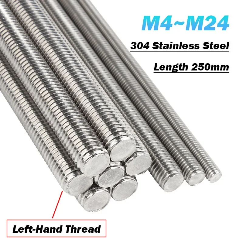 1 Stück M4 M5 M6 M8 M10 M12 ~ M24 Linksgewinde Vollgewindestange Metrisch Linksgewindestangen Schraube Edelstahl Bolzenbolzen L = 250 mm Image