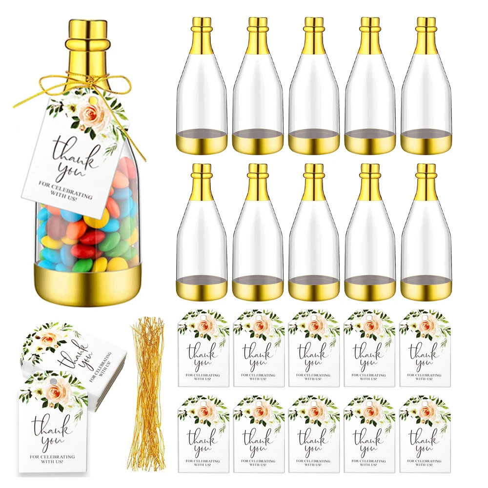 10er-Set, goldene Candy-Geschenkboxen in Champagnerflaschenform, eine perfekte Wahl für Hochzeiten und Partys. Image