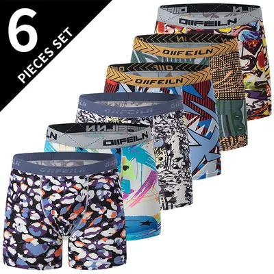 6-teilige Herren-Unterwäsche mit Farbdruck, modisch, bequem, Joker, Übergröße, Boyshort, Fitness-Shorts, Laufhose für Teenager Image
