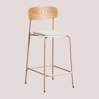 Sklum - Stapelbarer hoher Hocker Wilpier 65 cm aus Eisen und Holz Rosa Haselnuss Image