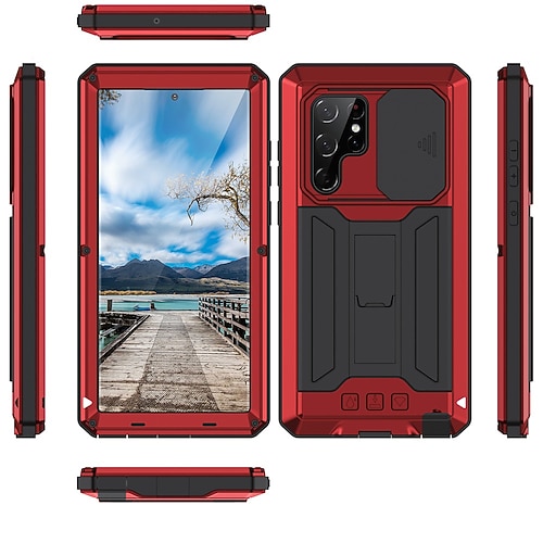 Handy Hülle Handyhüllen Für Samsung Galaxy S25 S23 Ultra Plus S22 Plus Ultra Robust Staubdicht Eckenschutz Ständer Geometrisches Muster Metall Image