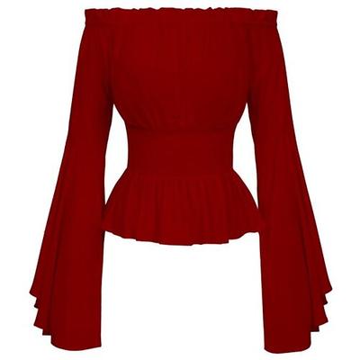 Set mit mittelalterlicher schulterfreier Bluse, Spitzen-Choker-Halskette und Punk-Armbandamp; Gothic Renaissance 19. Jahrhundert 3-teiliges Outfit, schulterfreies Cosplay-Kostüm für Damen, Larp-Party Image