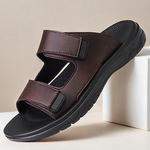 Herren Hausschuhe Flip-Flops PU Leder Atmungsaktiv Komfortabel Rutschfest Halbschuhe Schwarz Braun Image