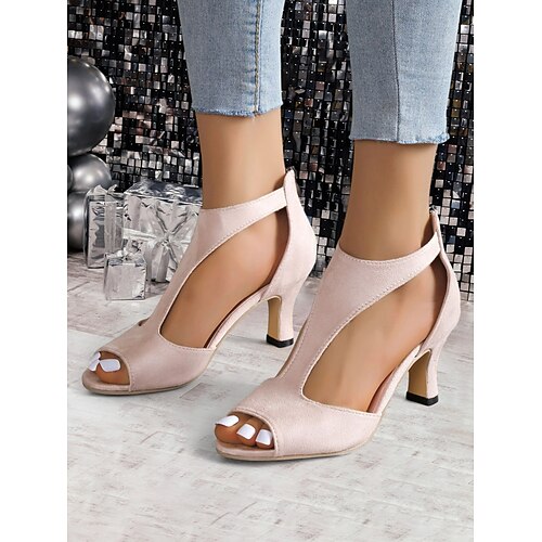 Damen Absätze Täglich Sommer Kätzchenabsatz Offene Spitze Mode Wildleder Glitzernd Reißverschluss Silber Schwarzes Gold Schwarz Image