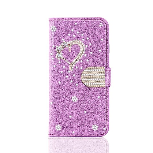 Handy Hülle Handyhüllen Für Samsung Galaxy S25 S24 S23 S22 S21 FE S21 Ultra Plus A55 5G A35 5G A25 A15 Brieftaschenhülle Mit Ständer Bling Strass Herz Glitzernd Blume PU-Leder Image