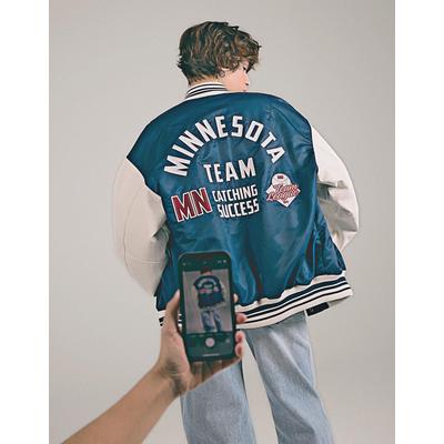 Bershka Varsity Jacket With Contrast Sleeves Women Xs Dark Blue