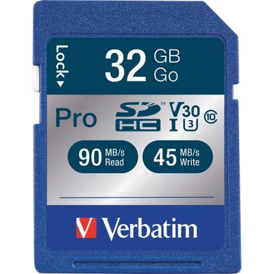 Verbatim 32Gb Pro 600X Sdhc Memory Card, Uhs-1 U3 Class 10 - Class 10/uhs-I - 1 Card - 600X Memory Speed