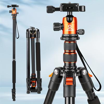 "TEMU Uegogo Professional Aluminum Alloy Tripod & Monopod With Gimbal Head, 76.8" Camera Tripod Expandable To 81.1", , 8kg Load Capacity, Inverted Center Column For Macro Shooting, Carry Bag Included" Image