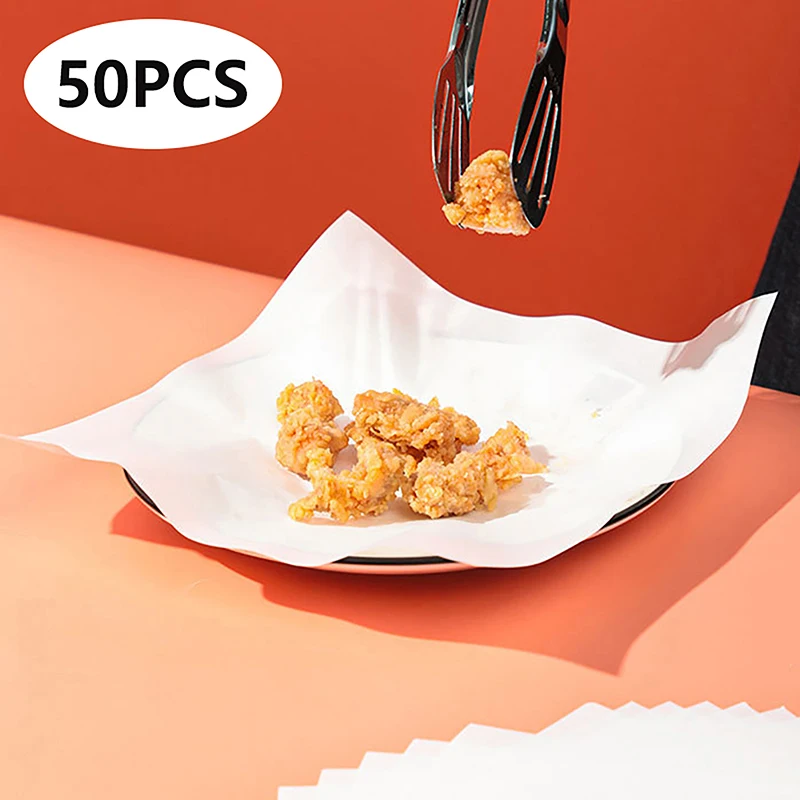 50 Blatt ölabsorbierendes Lebensmittelpapier, Tempura-Papierblatt, ölabsorbierendes Kochpapier für Sandwich-Papier für frittierte Lebensmittel, Küche Image